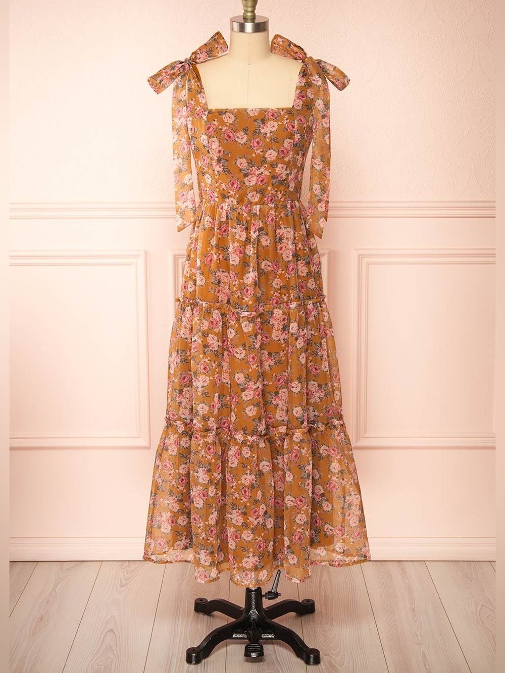STORIA Floral Tiered Midi Dress | Size Medium | Cottagecore Boho Romantic | Line - Picture 3 of 16